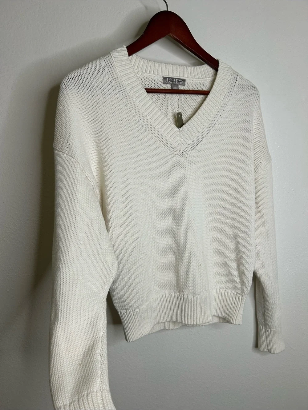 NWT J. Crew Cotton-Blend V-neck Pullover Sweater in Ivory Size Small